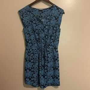 Cabi Java Dress Womens Medium Blue Floral Drawstring Waist Pockets